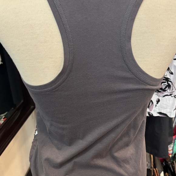 Armani Exchange Sequin Mesh Tank Top in Charcoal Silver - Picture 3 of 5